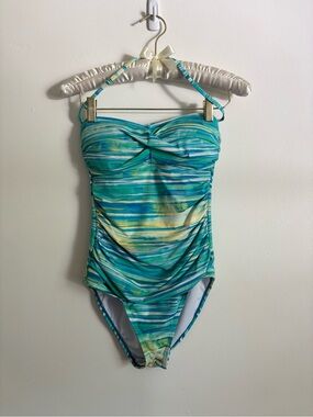 Women’s Ralph Lauren Blue-Green Striped One-Piece Swimsuit